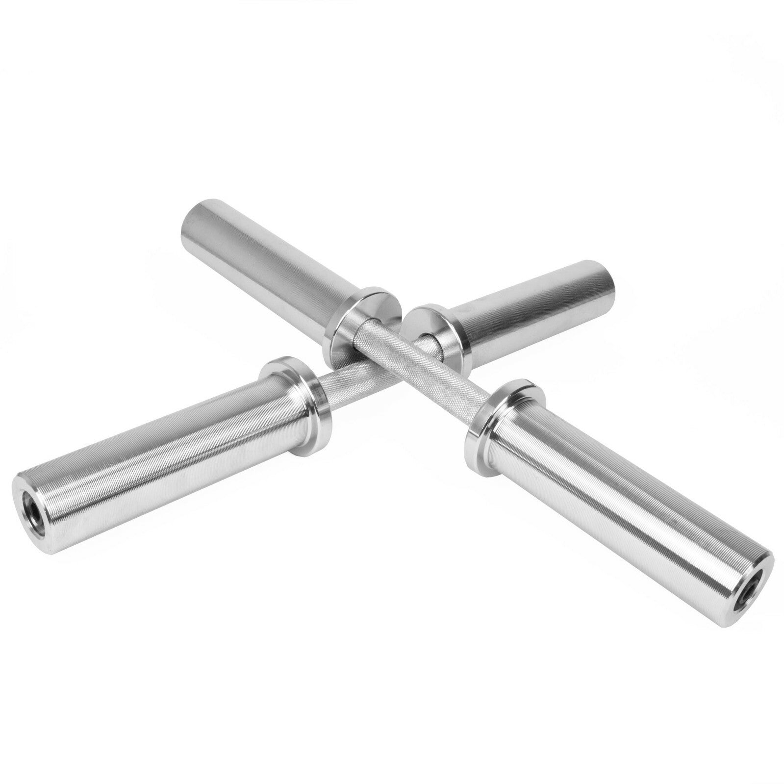 Two JB Muscle 2" Olympic Dumbbell Bar Sets with knurled handles and spring collars are arranged in an X shape on a white background.