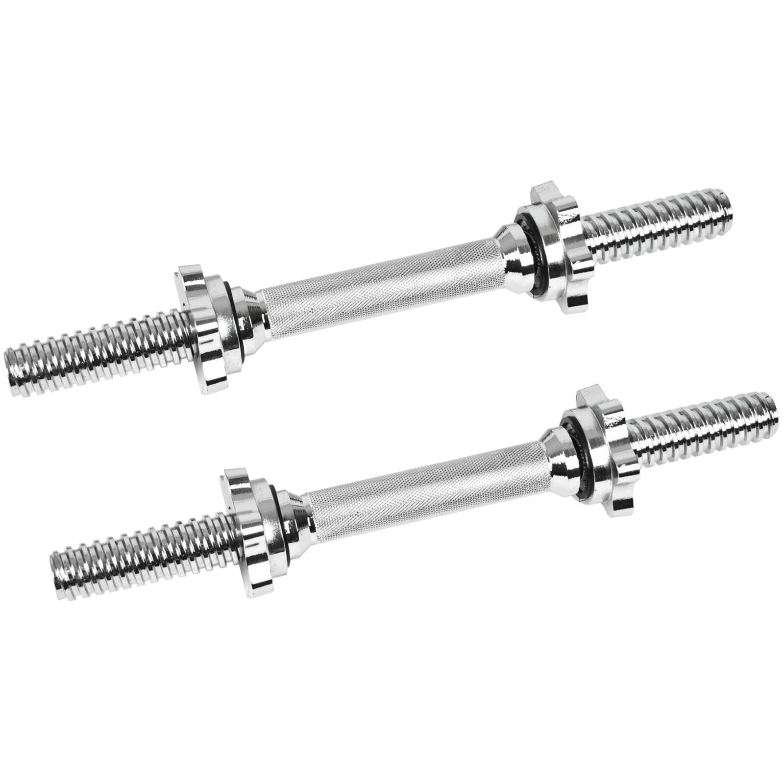 JB Muscle Spinlock DUMBBELL BARS Standard 1 Inch Plates Weightlifting Bar & Collars Set—two chrome bars with threaded ends and spin-lock collars, perfect for building custom heavy-duty dumbbells.