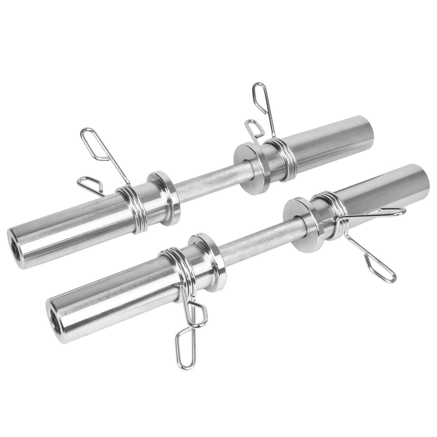 Two JB Muscle 2" Olympic Dumbbell Bar Sets with knurled handles and spring collars are placed parallel on a white background.