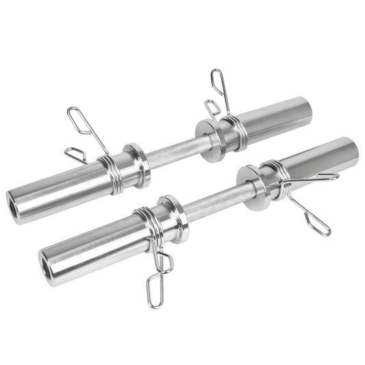 Two JB Muscle 2" Olympic Dumbbell Bar Sets with knurled handles and spring collars are placed parallel on a white background.