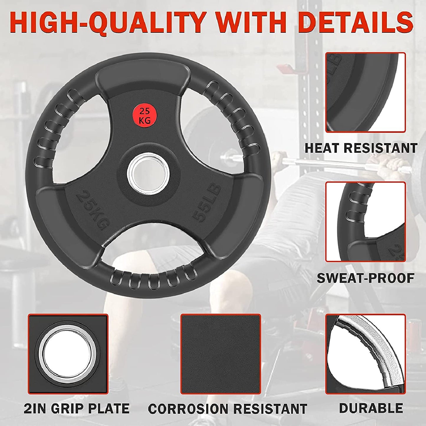 JB-Muscle™ Olympic Weight Plates Set – Cast Iron & Rubber-Coated Discs for Home & Commercial Gyms, Strength Training, Powerlifting & Bodybuilding