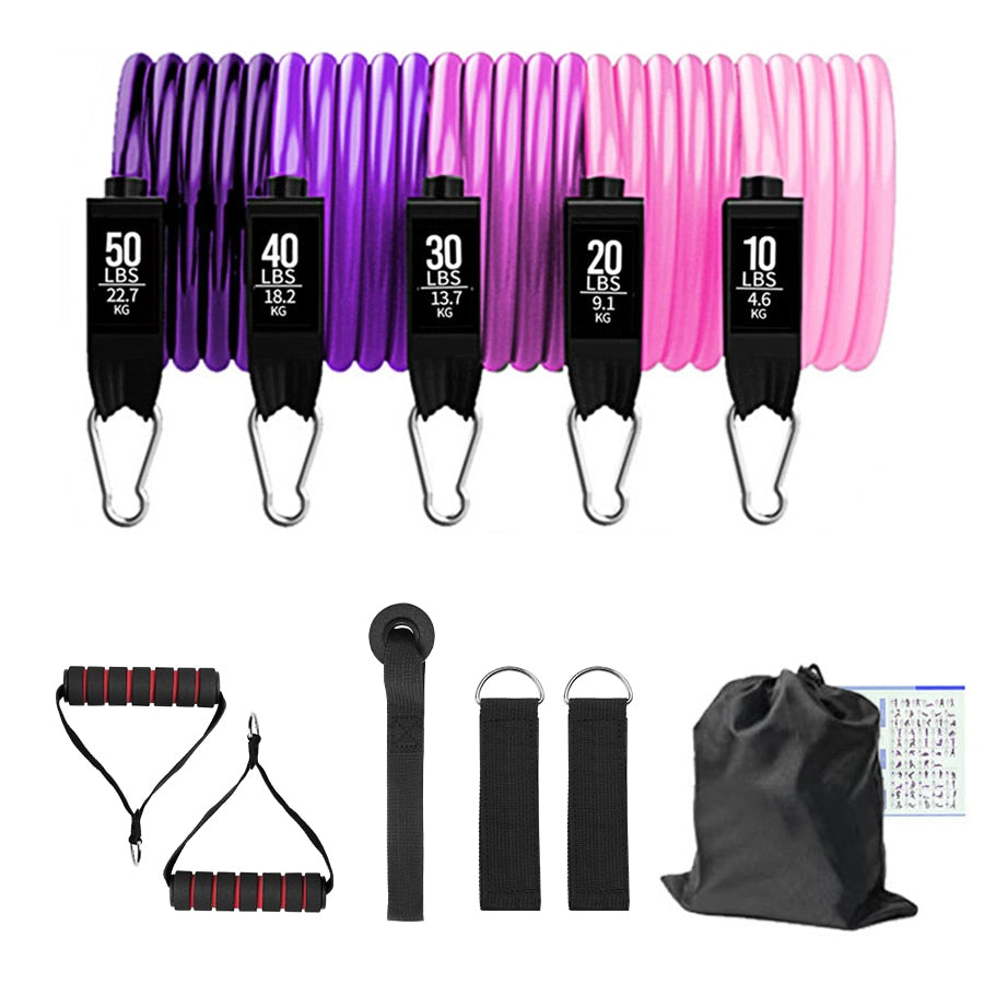 A set of JB Muscle™ Yoga Resistance Bands: Home Workout Kit and accessories.